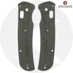 MODIFIED Benchmade Bugout 535 + KP Exclusive Panzer Green Cerakote AWT Aluminum Scales + KP Black Thumbstud & Standoffs -Knives Shop AWT PANZER ARCHON BACK