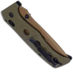 Benchmade Adamas 275FE-2 Knife - Shane Sibert - Flat Earth CruWear Drop Point - OD G10 - AXIS Lock Folder - USA Made -Knives Shop BM 275FE2 CLOSED FRONT