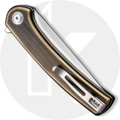 CIVIVI Mini Asticus Knife C19026B-2 - Satin Drop Point - Black Hand Rubbed Brass - Liner Lock Flipper Folder -Knives Shop C19026B 2 Mini Asticus CLOSED BACK