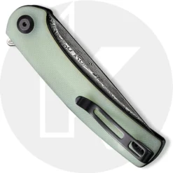 CIVIVI Mini Asticus Knife C19026B-DS1 - Black Hand Rubbed Damascus Drop Point - Natural G10 - Liner Lock Flipper Folder -Knives Shop C19026B DS1 Mini Asticus CLOSED BACK