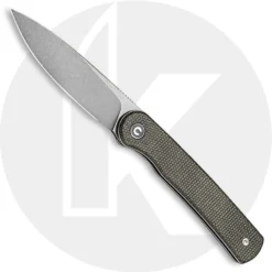 CIVIVI Stylum Knife C20010B-C - Value Price EDC - Gray Stonewash Drop Point - Dark Green Micarta - Slip Joint - Front Flipper Folder