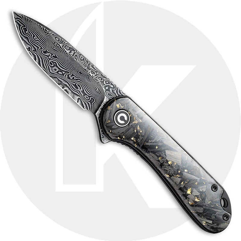 CIVIVI Elementum C907C-DS1 - Black Damascus Drop Point - Shredded CF / Golden Shred - Liner Lock Flipper Folder 1 CIVIVI Elementum C907C-DS1 - Black Damascus Drop Point - Shredded CF / Golden Shred - Liner Lock Flipper Folder