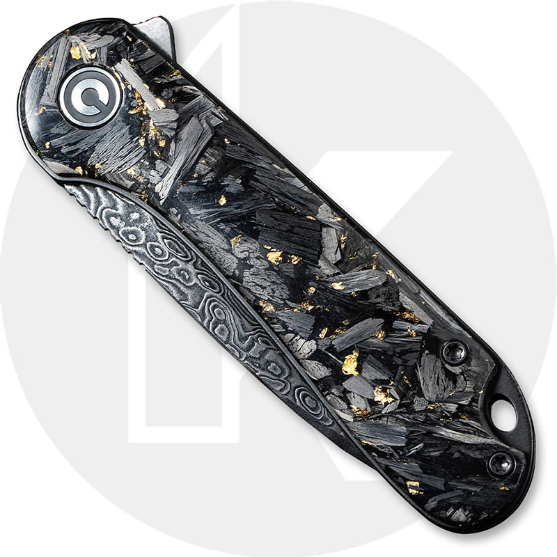 CIVIVI Elementum C907C-DS1 - Black Damascus Drop Point - Shredded CF / Golden Shred - Liner Lock Flipper Folder 2 CIVIVI Elementum C907C-DS1 - Black Damascus Drop Point - Shredded CF / Golden Shred - Liner Lock Flipper Folder - Image 2