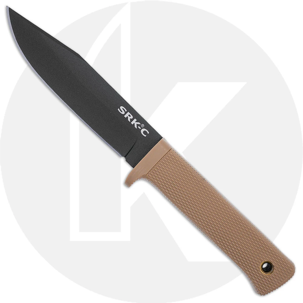 Cold Steel SRK Compact - Black SK-5 Clip Point Fixed Blade - Desert Tan Kray-Ex - 49LCKD-DTBK 1 Cold Steel SRK Compact - Black SK-5 Clip Point Fixed Blade - Desert Tan Kray-Ex - 49LCKD-DTBK