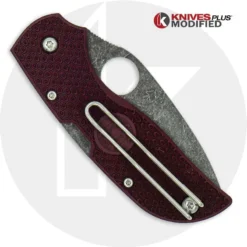 MODIFIED Spyderco Chaparral Lightweight - The Ron Burgundy - Acid Stonewash - Rit Dyed Handle -Knives Shop DSC05196 4 LOGO