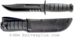 Black KABAR Knife, Part Serrated With Leather Sheath, KA-1212