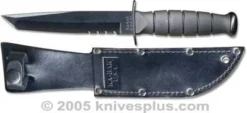 KA-BAR Knives: KABAR Short Black Tanto Knife, Part Serrated Leather Sheath, KA-1255
