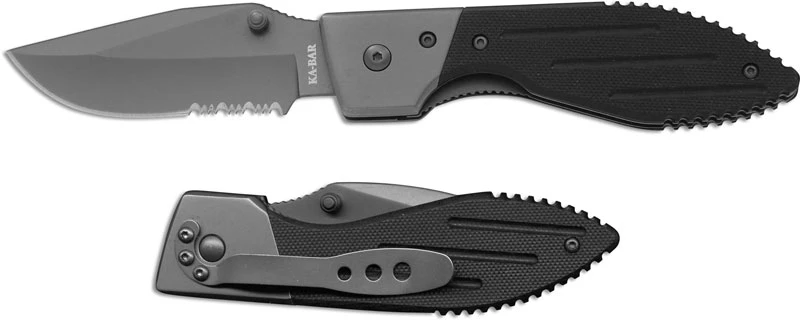 KABAR Warthog Folder, Part Serrated, KA-3073 1 KABAR Warthog Folder, Part Serrated, KA-3073