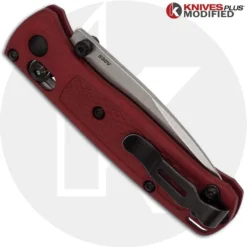 MODIFIED Benchmade Mini Bugout Red Dragon 533 Knife - Satin Blade - Rit Dyed Handle - KP Black Thumbstud & Standoffs -Knives Shop KP 533 3 CLOSED BACK LOGO