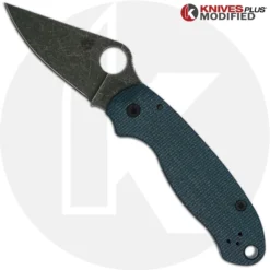 MODIFIED Spyderco Para 3 Knife With Acid Stonewash Blade + KP Blue Linen Micarta Scales + All Black Hardware