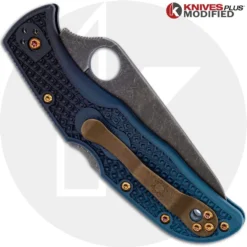 MODIFIED Spyderco K390 Endela Knife - Acid Stonewash - Heat Color Hardware - Rit Dye Fade -Knives Shop KP C243K390 CLOSED BACK LOGO