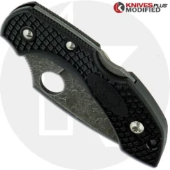 MODIFIED Spyderco Dragonfly 2 - ACID WASH - Black Handle -Knives Shop KP C28PBK2 1 CLOSED FRONT LOGO