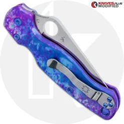 MODIFIED Spyderco Paramiliary 2 Knife - Satin Blade - AWT Agent Custom Anodized Scales - Blue Titanium Hardware -Knives Shop KP C81 AWT CUSTOM7 CLOSED BACK