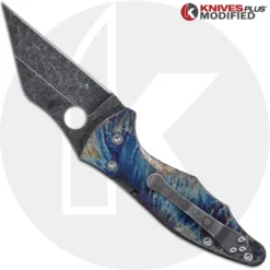 MODIFIED Spyderco Yojimbo 2 Knife With Acid Stonewash & Titanium Flytanium Scales - MAYHEM FINISH -Knives Shop KP C85GP2 3 OPEN BACK NEW 2 LOGO