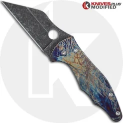MODIFIED Spyderco Yojimbo 2 Knife With Acid Stonewash & Titanium Flytanium Scales - MAYHEM FINISH