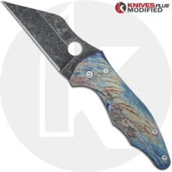 MODIFIED Spyderco Yojimbo 2 Knife With Acid Stonewash & Titanium Flytanium Scales - MAYHEM FINISH -Knives Shop KP C85GP2 3 OPEN FRONT NEW 2 LOGO