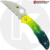 MODIFIED Spyderco Salt 2 - Wharncliffe - Serrated - BLUE Fade Rit Dye Handle