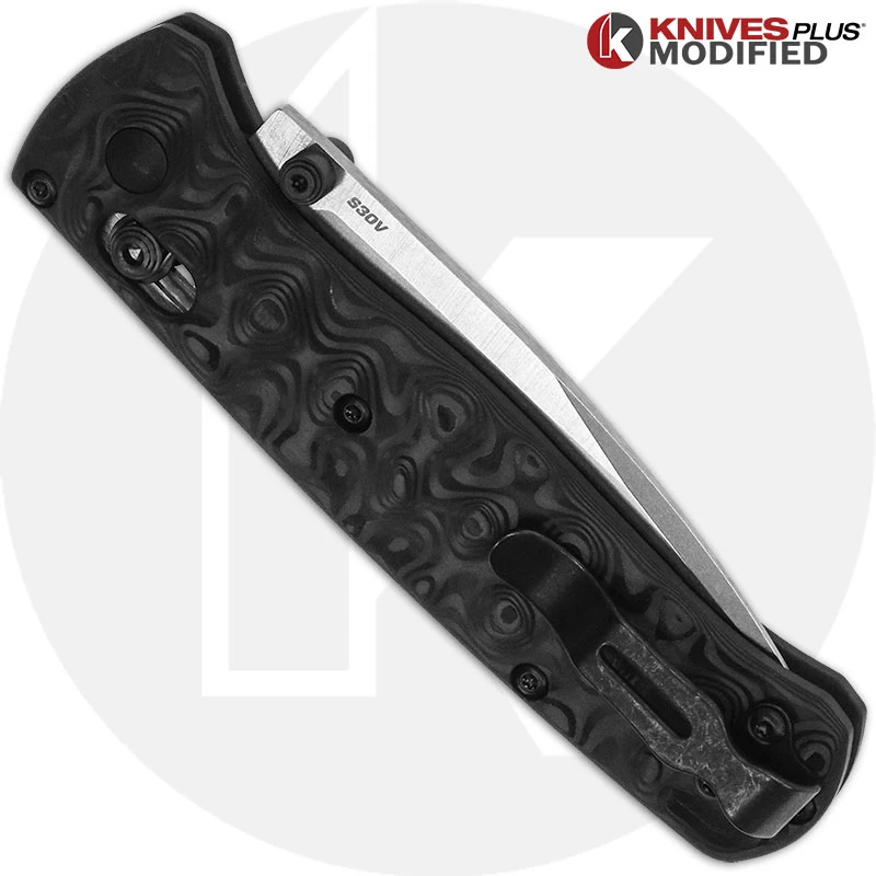 MODIFIED Benchmade Bugout 535 Knife + KP Damascus Pattern Carbon Fiber Scales + KP Black Thumbstud & Standoffs 3 MODIFIED Benchmade Bugout 535 Knife + KP Damascus Pattern Carbon Fiber Scales + KP Black Thumbstud & Standoffs - Image 3