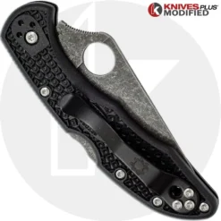 MODIFIED Spyderco Delica 4 - Acid Wash - Black Handle/Black Backspacer -Knives Shop KP DELICA 65 CLOSED BACK LOGO