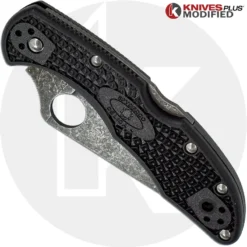 MODIFIED Spyderco Delica 4 - Acid Wash - Black Handle/Black Backspacer -Knives Shop KP DELICA 65 CLOSED FRONT withlogofix