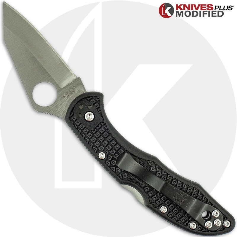 MODIFIED Spyderco Delica 4 Knife - Federal 2.5 Inch Regrind - Satin Blade 2 MODIFIED Spyderco Delica 4 Knife - Federal 2.5 Inch Regrind - Satin Blade - Image 2