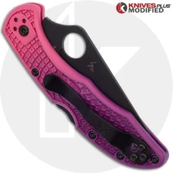 MODIFIED Spyderco S30V Delica Knife - Black TiCN Blade - Purple Fade -Knives Shop KP DELICA 73 CLOSED BACK LOGO