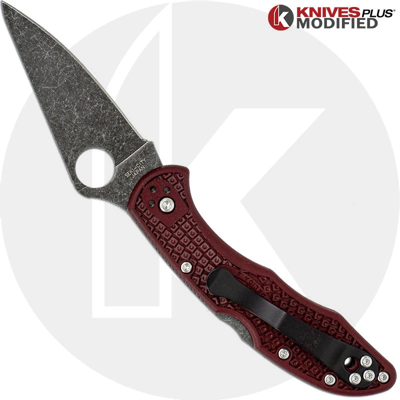 MODIFIED Spyderco Delica 4 - The Ron Burgundy - Acid Wash - Rit Dyed Handle 2 MODIFIED Spyderco Delica 4 - The Ron Burgundy - Acid Wash - Rit Dyed Handle - Image 2