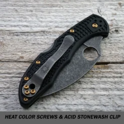 MODIFIED Spyderco Delica 4 - The Red Dragon - Acid Wash - Rit Dyed Handle -Knives Shop KP HEAT 3 1