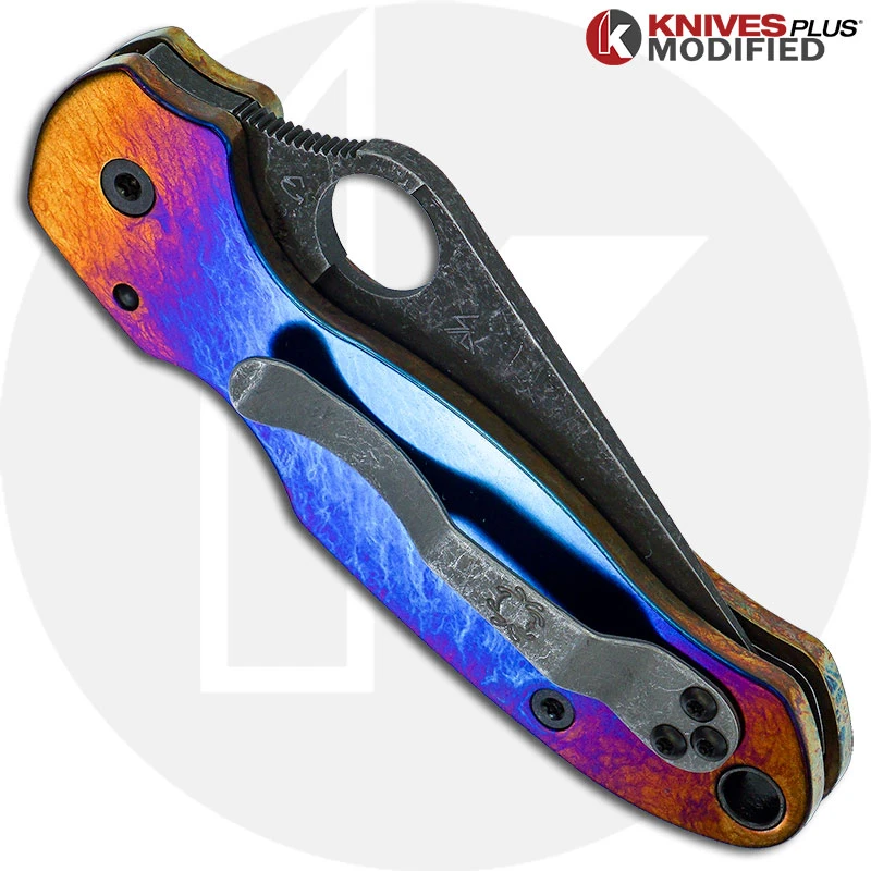 MODIFIED Spyderco Para 3 Knife With Acid Stonewash Blade + KP Super Nova Titanium Scales + All Black Hardware 3 MODIFIED Spyderco Para 3 Knife With Acid Stonewash Blade + KP Super Nova Titanium Scales + All Black Hardware - Image 3