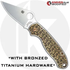 MODIFIED Spyderco Para 3 Knife + KP Titanium Floral Engraved Scales -Knives Shop KP PARA3 20 TITANIUMHARDWARE