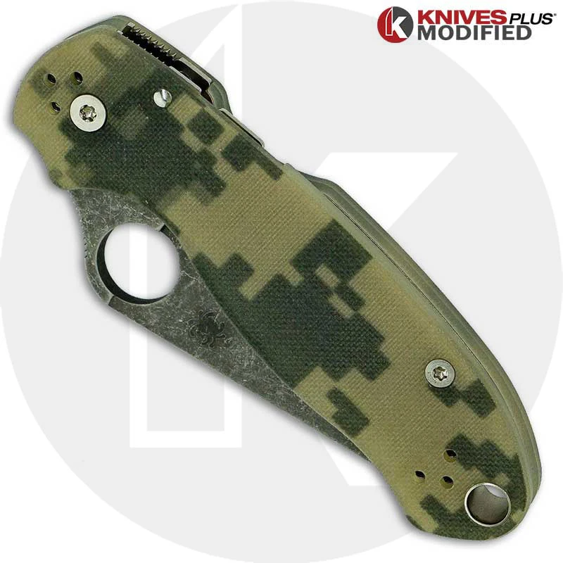 MODIFIED Spyderco Para 3 Knife ACID WASH Blade Camo G10 3 MODIFIED Spyderco Para 3 Knife ACID WASH Blade Camo G10 - Image 3