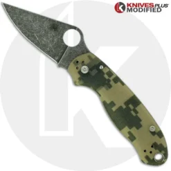 MODIFIED Spyderco Para 3 Knife ACID WASH Blade Camo G10