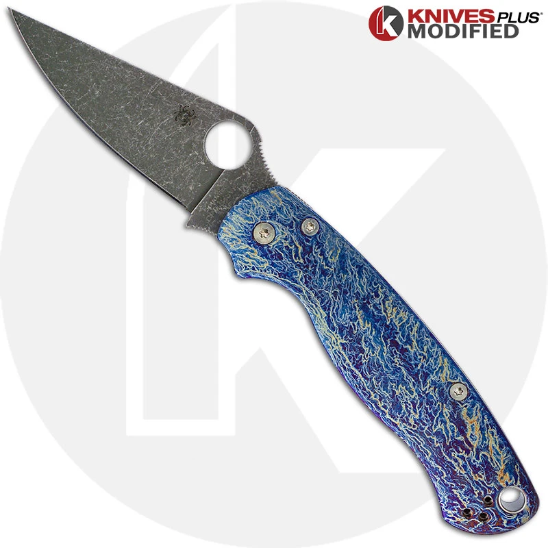 MODIFIED Spyderco Para Military 2 Knife With Acid Stonewash + KP Titanium Scales MAYHEM FINISH 4 MODIFIED Spyderco Para Military 2 Knife With Acid Stonewash + KP Titanium Scales MAYHEM FINISH - Image 4