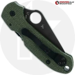 MODIFIED Spyderco Para 3 Black DLC Knife + KP SKINNY OD Green Micarta Scales -Knives Shop KP para3 GREEN 3 CLOSED BACK