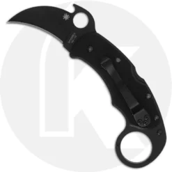 Spyderco C170GBBKP Karahawk Knife, 2.35 Inch Black Hawkbill Blade With Emerson Opener, Black G10 Handle With Finger Ring