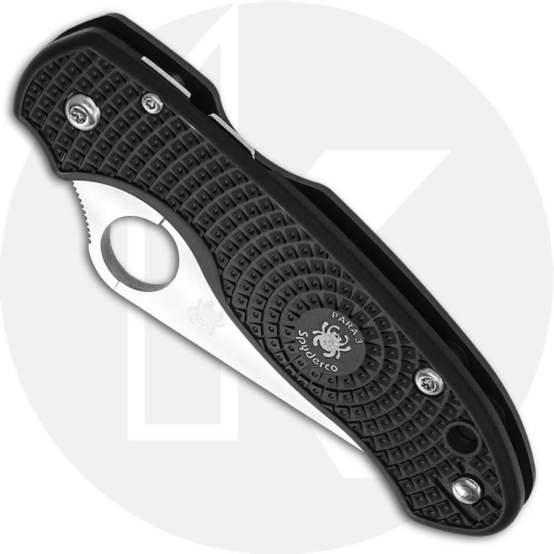 Spyderco C223SBK Para 3 Lightweight EDC Knife, Serrated Satin Blade, Black FRN Handle With Compression Lock USA Made 2 Spyderco C223SBK Para 3 Lightweight EDC Knife, Serrated Satin Blade, Black FRN Handle With Compression Lock USA Made - Image 2