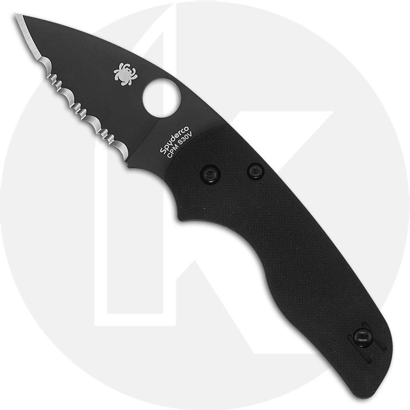 Spyderco Lil' Native Knife C230GSBBK Compact Folder Serrated Black DLC Blade Black G10 With Compression Lock