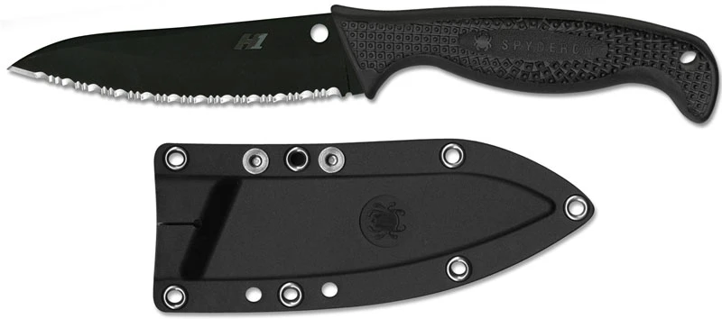 Spyderco Aqua Salt Knife, Serrated Black Blade, SP-FB23SBBK 1 Spyderco Aqua Salt Knife, Serrated Black Blade, SP-FB23SBBK