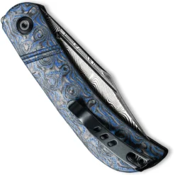 CIVIVI Appalachian Drifter C2015DS-2 - Black Damascus Clip Point - Layered Blue G10 / Rose Pattern CF - Slip Joint Folder -Knives Shop WE C2015DS 2 CLOSED FRONT