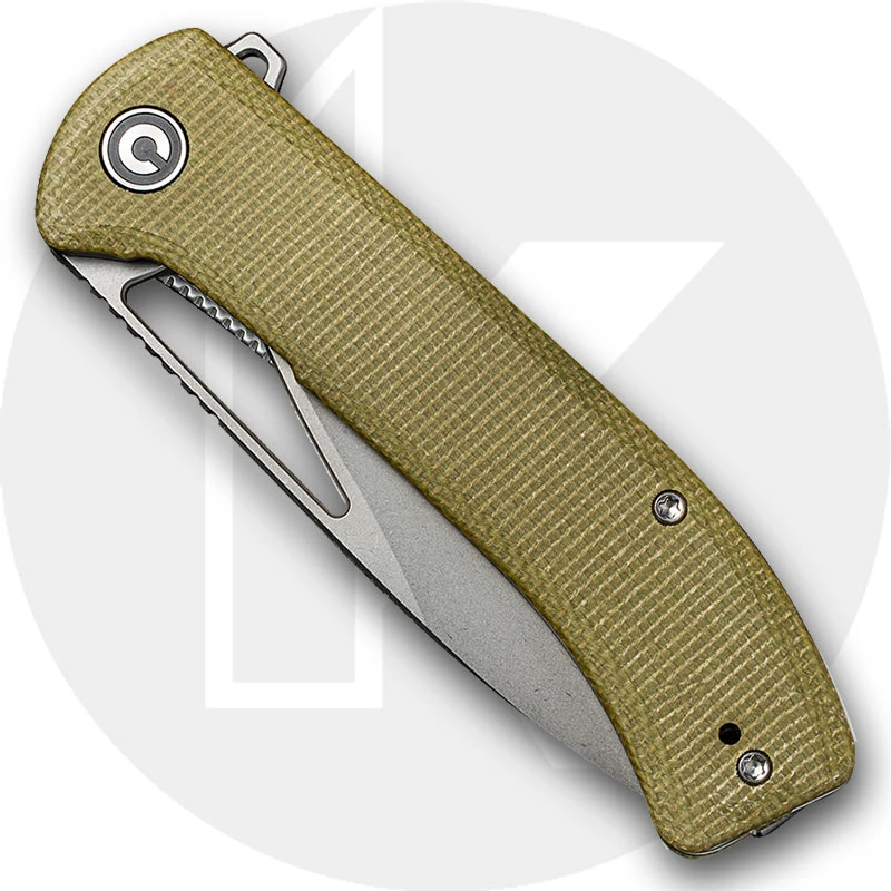 CIVIVI Riffle C2024B - Gray Stonewash 14C28N Drop Point - Olive Micarta - Liner Lock Flipper Folder 2 CIVIVI Riffle C2024B - Gray Stonewash 14C28N Drop Point - Olive Micarta - Liner Lock Flipper Folder - Image 2